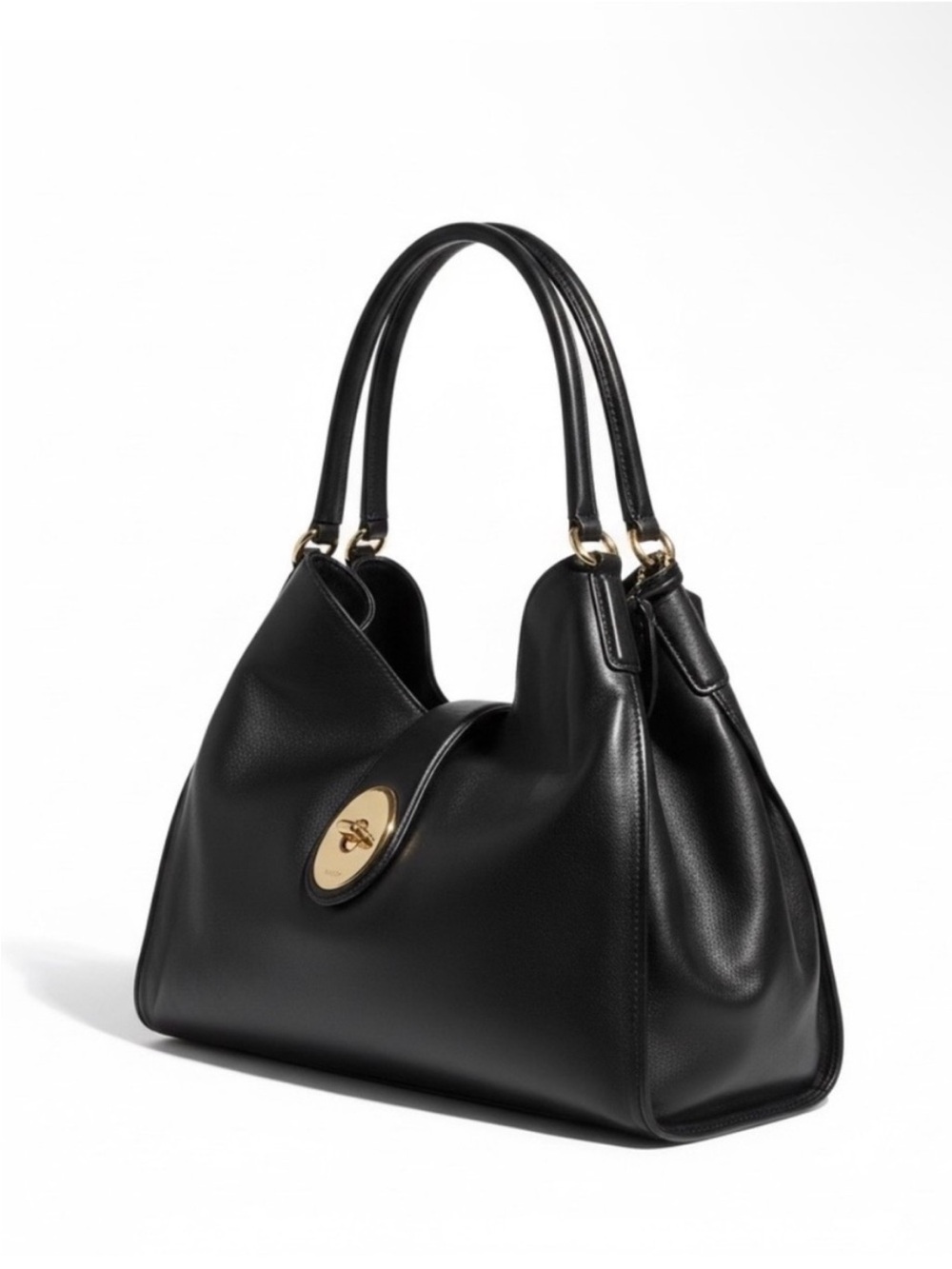 Coach Carlyle Black Leather Shoulder Bag with Gold Twist-Lock